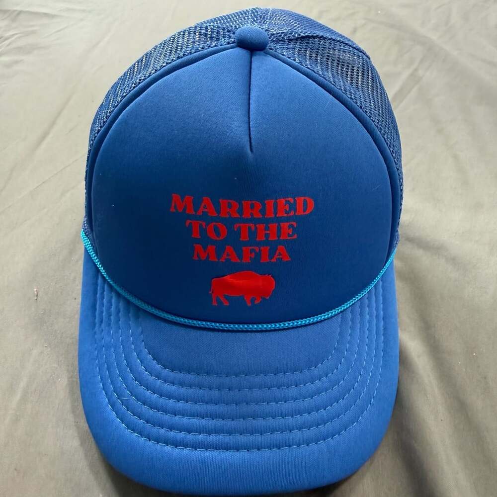 Married To The Mafia Buffalo Trucker Hat Blue Red Mesh Snapback